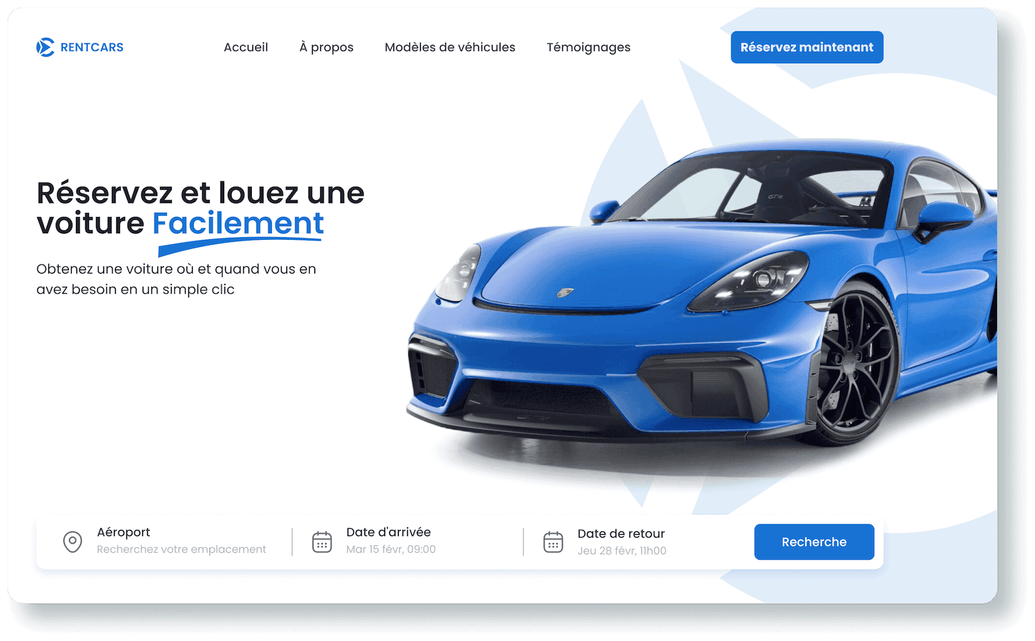 Example car rental website created with Faarli